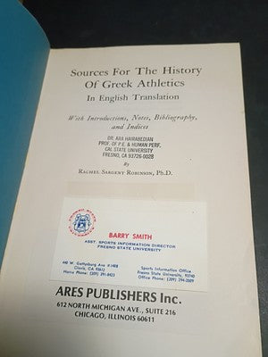 Sources For The History Of Greek Athletics By Rachel Sargent Robinson Exlibris