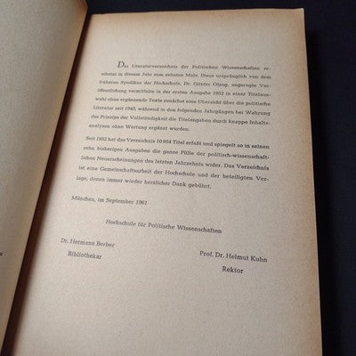 Literature-Verzeichnis Der Politischen Wissenschaften 1961, German Paperback