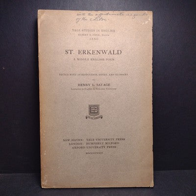 Yale Studies in English: St. Erkenwald, A Middle English Poem by Henry Savage