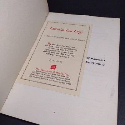 Elements of Applied Probability Theory by Petr Beckmann - 1968 Examination Copy