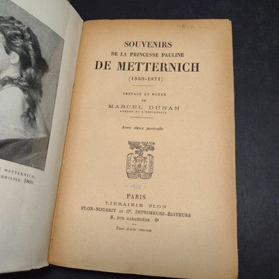 Souvenirs De La Princesse Pauline De Metternich (1859-1871) Marcel Dunan -3rd ed