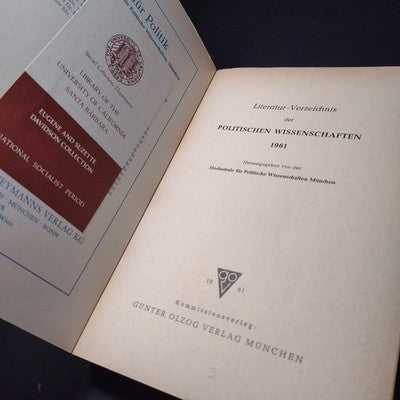 Literature-Verzeichnis Der Politischen Wissenschaften 1961, German Paperback