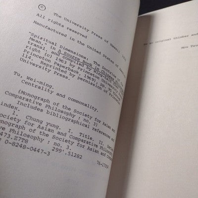 Centrality and Commonality: An Essay on Chung-yung, Tu Wei-ming -Signed by Auth