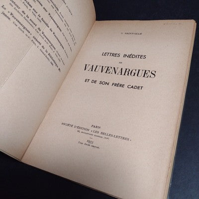 Lettres Inedites De Vauvenargues: Et De Son Frere Cadet, G. Saintville -1933 PB