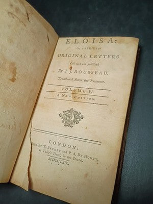 ELOISA Series of ORIGINAL LETTERS by J J ROUSSEAU Vol 4 1769 Exlibris