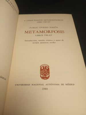 Ovidio Metamorfosis: Libros I-XV, Ruben Bonifaz Nuno -1980 Spanish (2 Books)