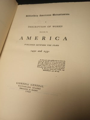 Bibliotheca Americana Vetustissima, A Description of Works Relating to America