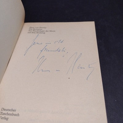 Hans Von Hentig: Die Besiegten -Signed Copy, German Paperback, 1966