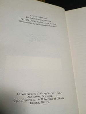Sources For The History Of Greek Athletics By Rachel Sargent Robinson Exlibris