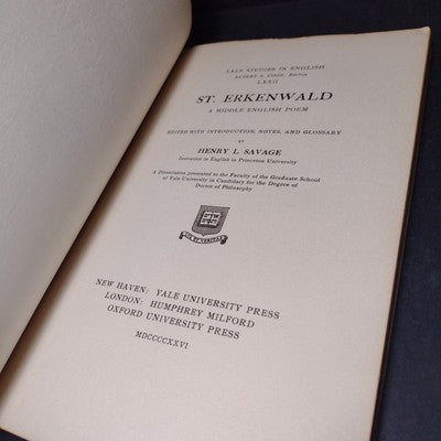 Yale Studies in English: St. Erkenwald, A Middle English Poem by Henry Savage