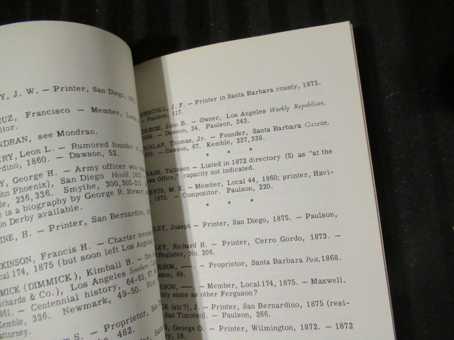 PRINTERS and PUBLISHERS IN SOUTHERN CA 1850-1876 by Edwin Carpenter -Softcover