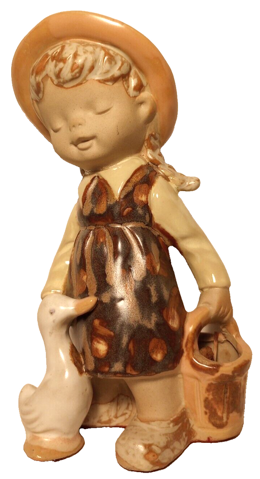 Vintage UCTCI Japan Girl With Duck Bisque Figurine Ceramic Pottery VG