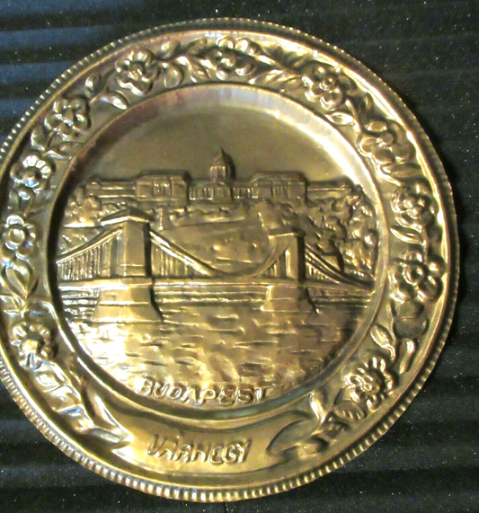 Vintage Stamped Copper Plate of Varhegy, Szechenyi Chain Bridge