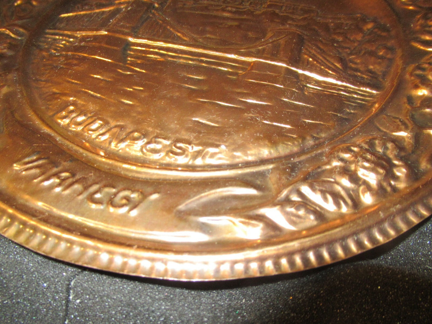 Vintage Stamped Copper Plate of Varhegy, Szechenyi Chain Bridge