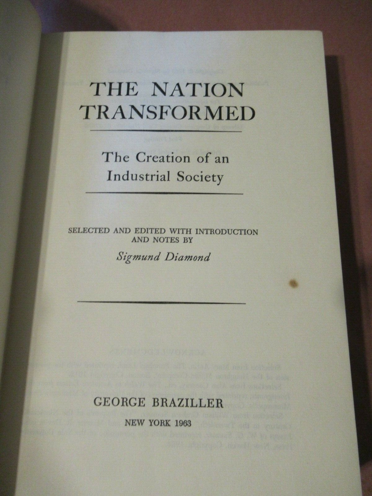 The Nation Transformed, Sigmund Diamond (1963) 1st Edition 1st Printing