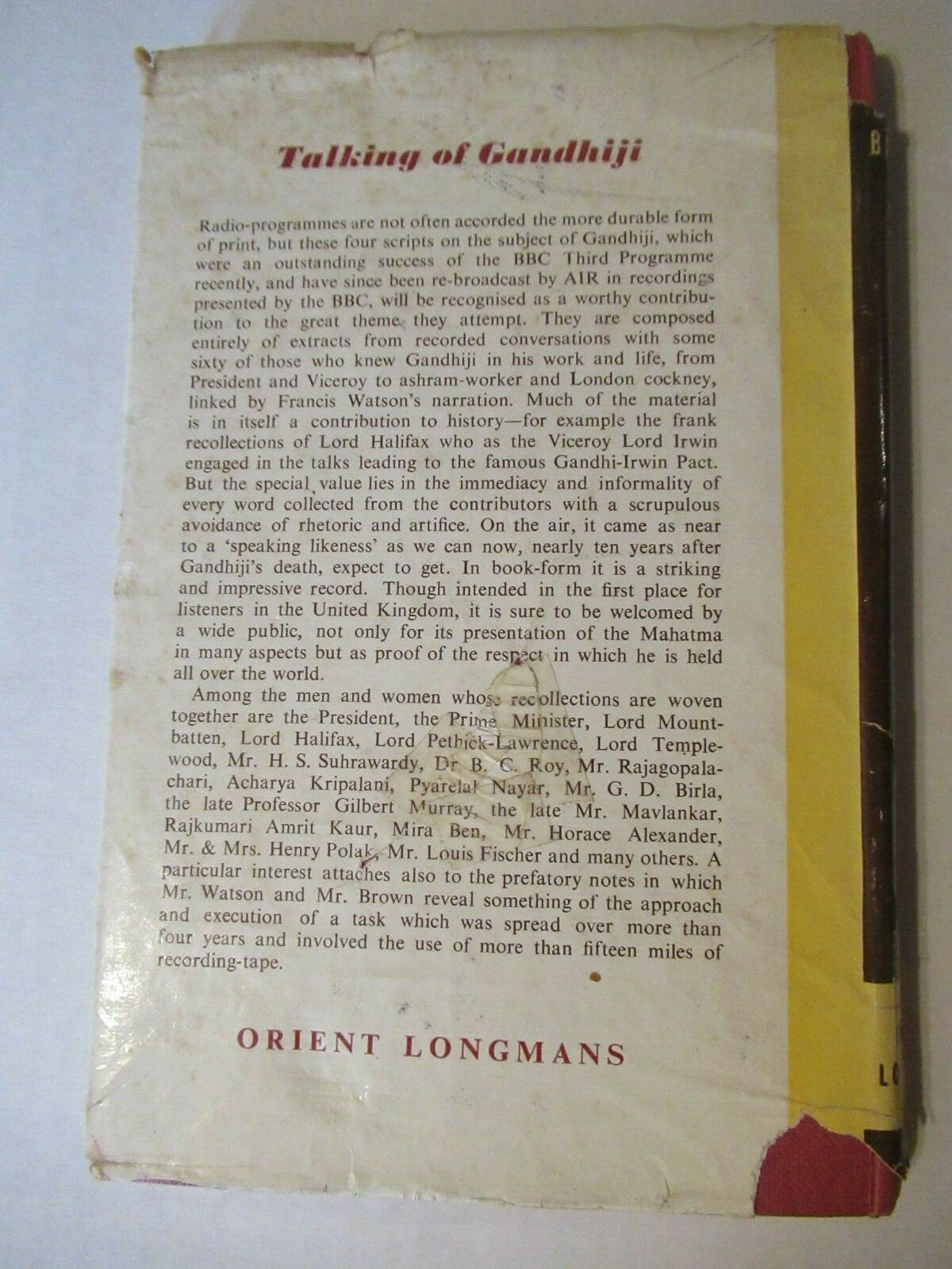 Talking Of Gandhiji by Francis Watson -1957 1st Edition -Vintage Hardcover