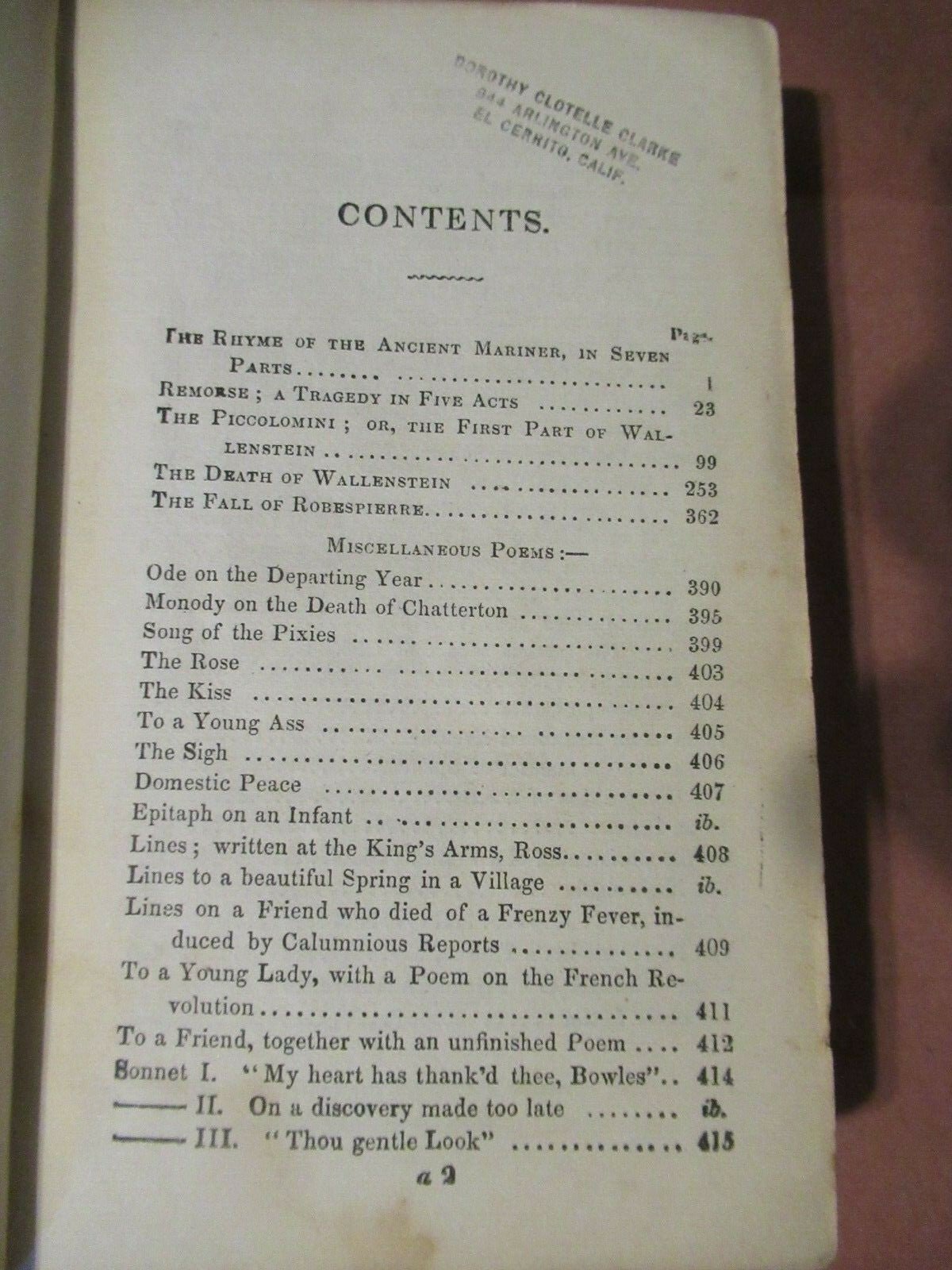 The Poetical And Dramatic Works of Samuel Coleridge -1866 -Exlibris W. S. Davies
