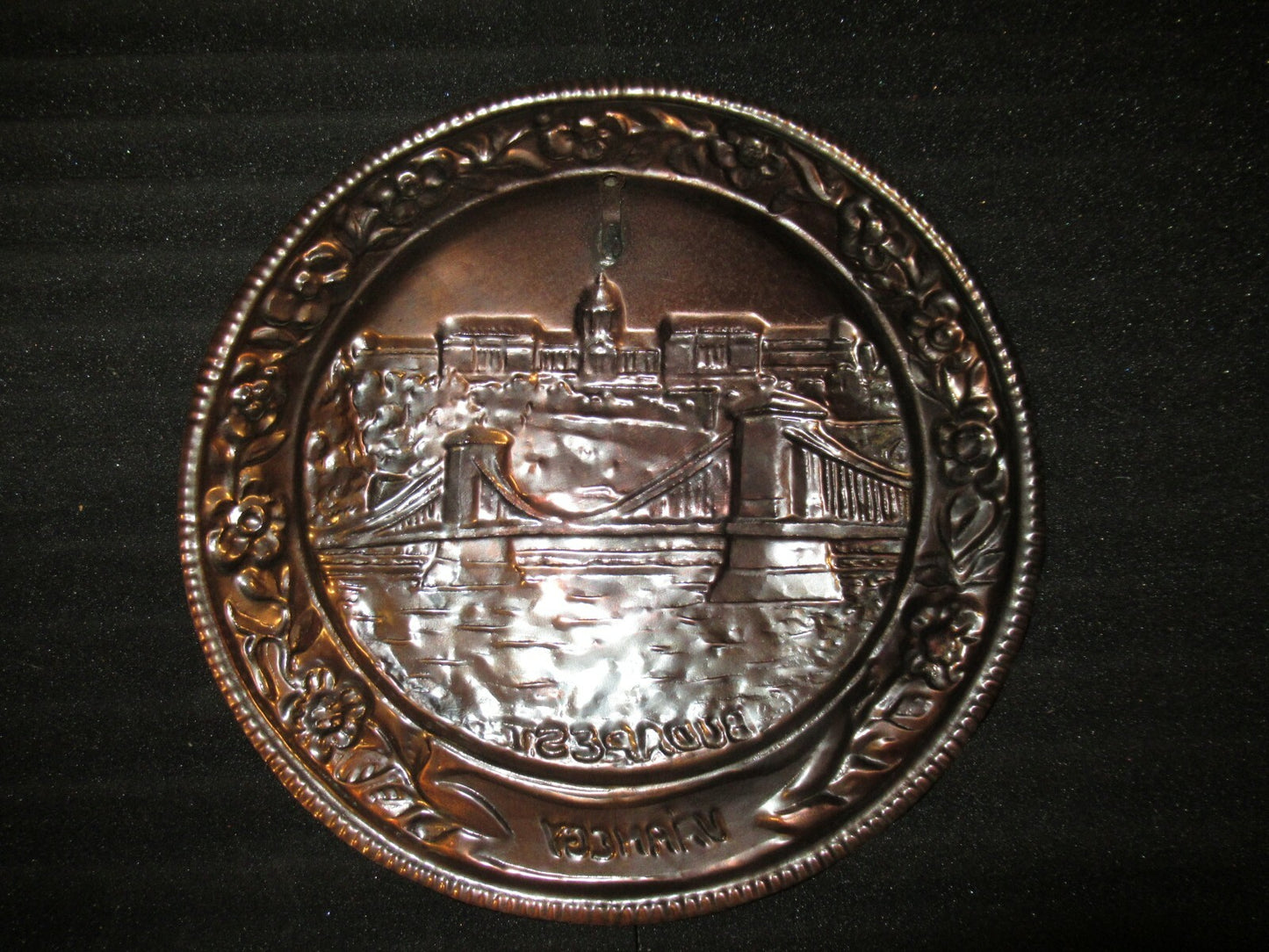 Vintage Stamped Copper Plate of Varhegy, Szechenyi Chain Bridge
