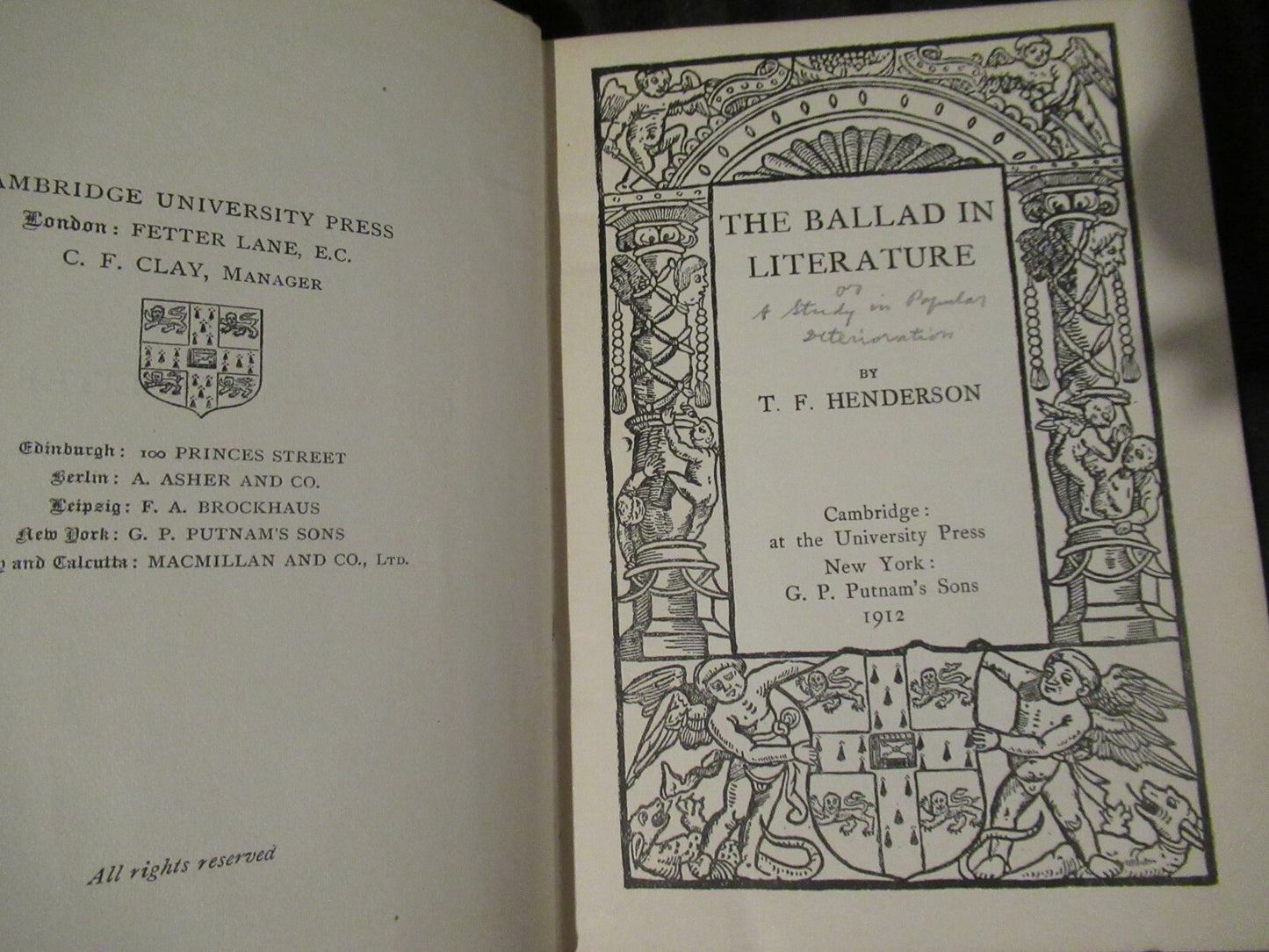 THE BALLAD IN LITERATURE, T.F. HENDERSON, (1912) antique