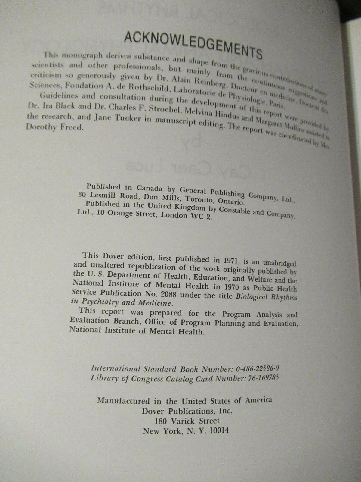 Biological Rhythms in Human and Animal Physiology by Gay G. Luce (1971) illustra