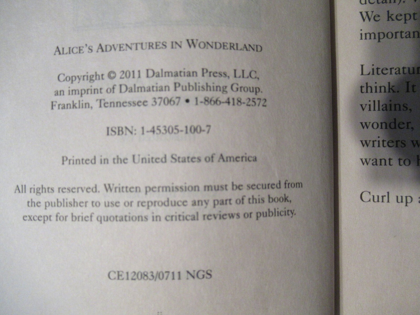 Alice's Adventures in Wonderland, Lewis Carroll (2011) Dalmation Press.