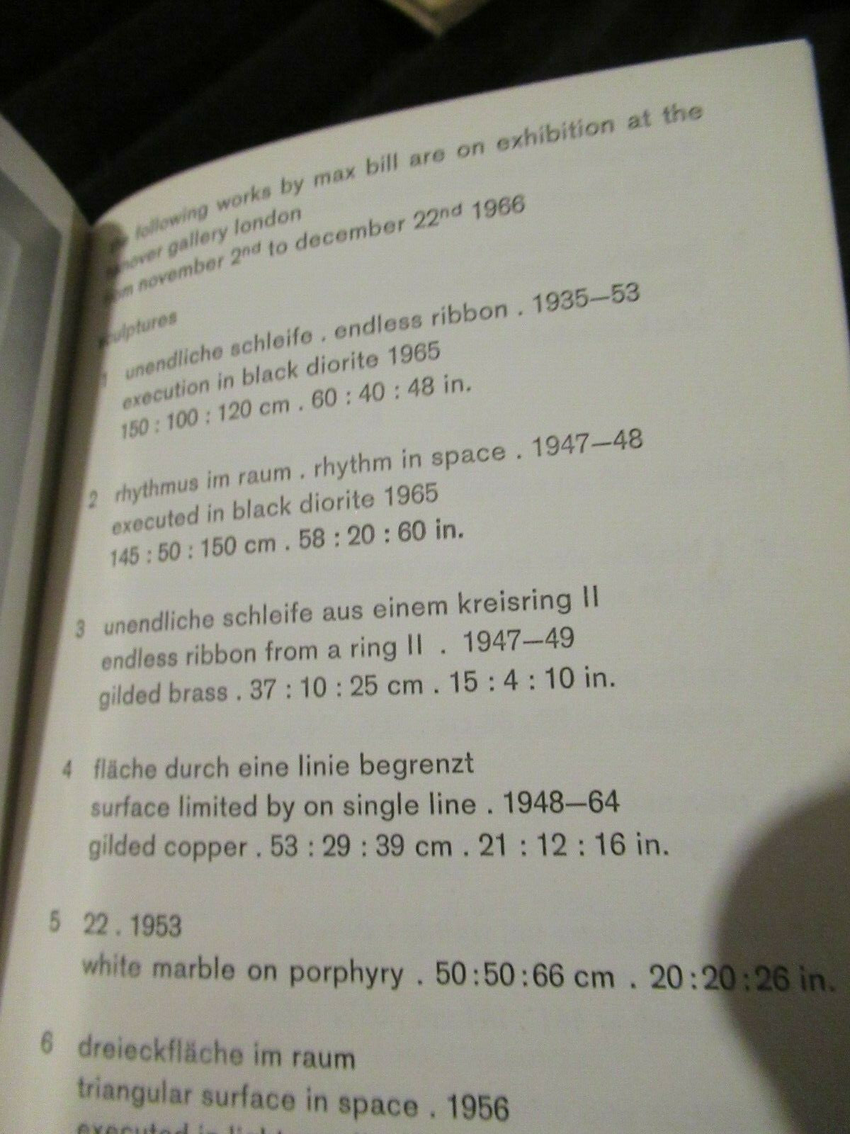 MAX BILL, Hanover Gallery Leaflet book from nov/dec 1966 Exhibition (Rare).
