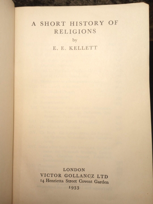 A Short History of Religions by E. E. Kellett Hardcover 1933 -Religious History