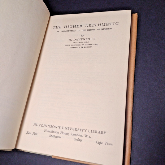The Higher Arithmetic by H. Davenport -Hardcover -1952 -1st Publishing vg