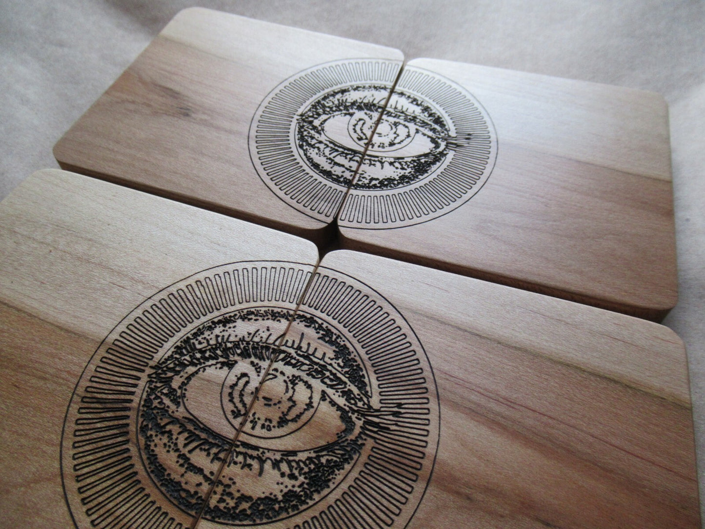 Handmade Ambrosia Maple Coaster Set With Eyes Engraving 4 pc set .