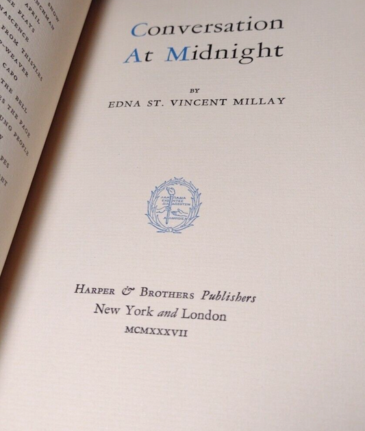 Conversation At Midnight by Edna Millay -Hardcover -1st Edition -1937 Vintage