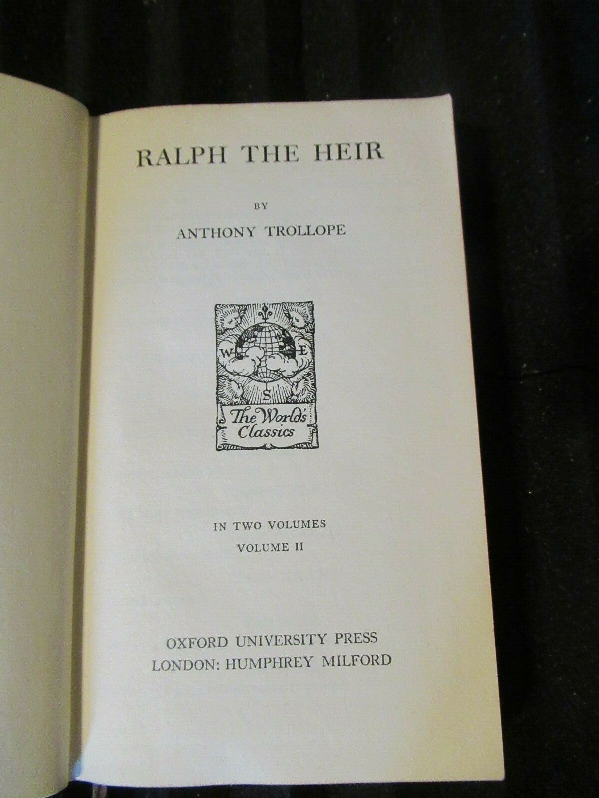 RALPH THE HEIR, Anthony Trollope 1939 Vol. 2 HC