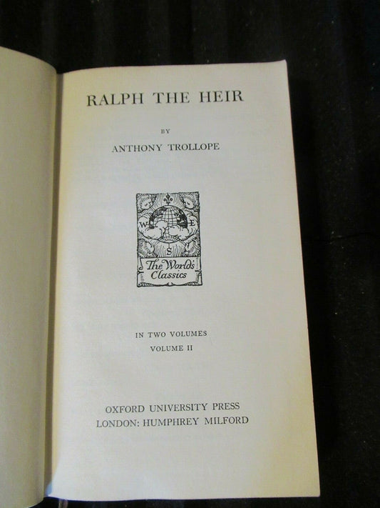 RALPH THE HEIR, Anthony Trollope 1939 Vol. 2 HC