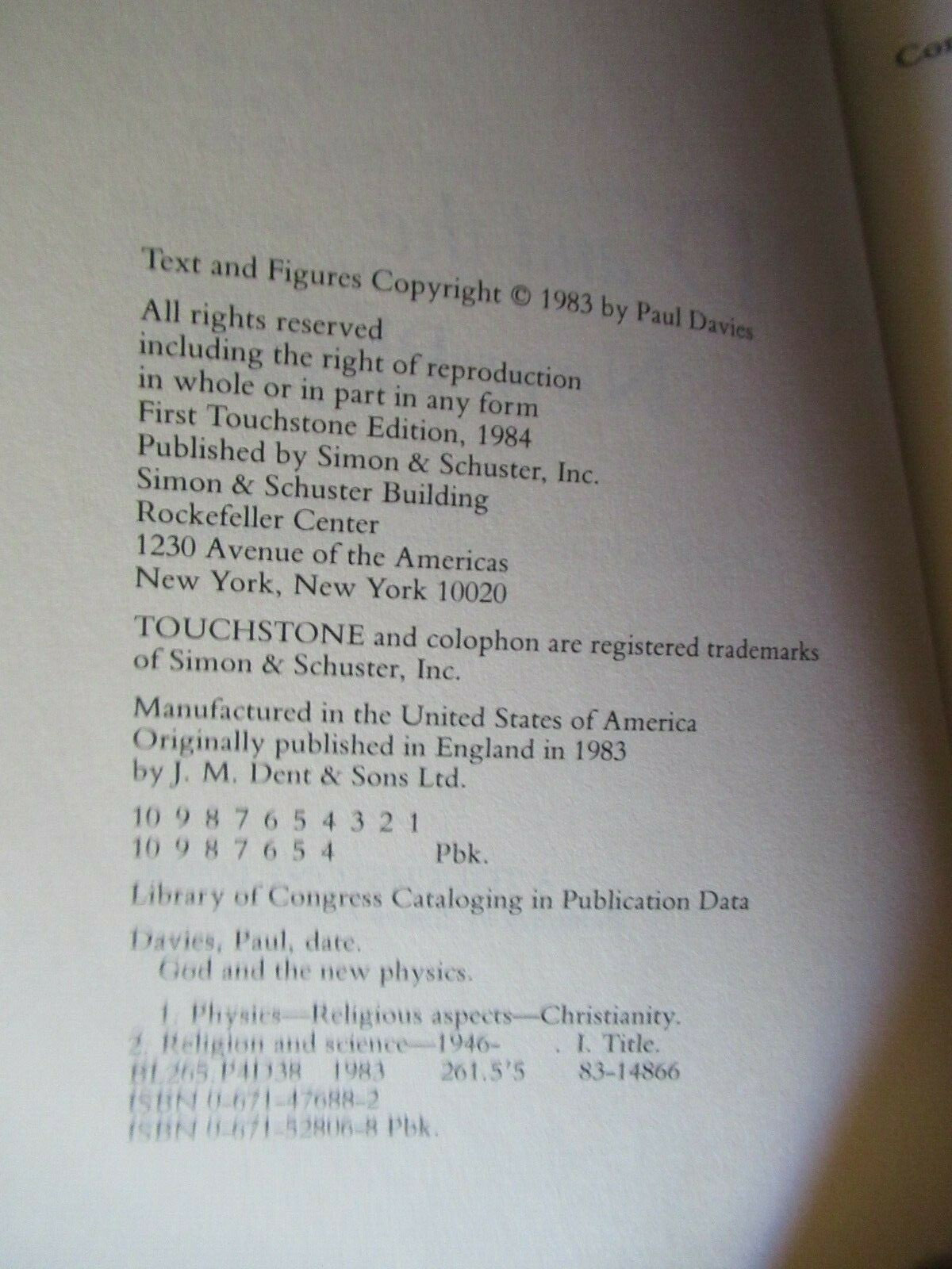 God And The New Physics By Paul Davies -1984 -Paperback -Science And Philosophy