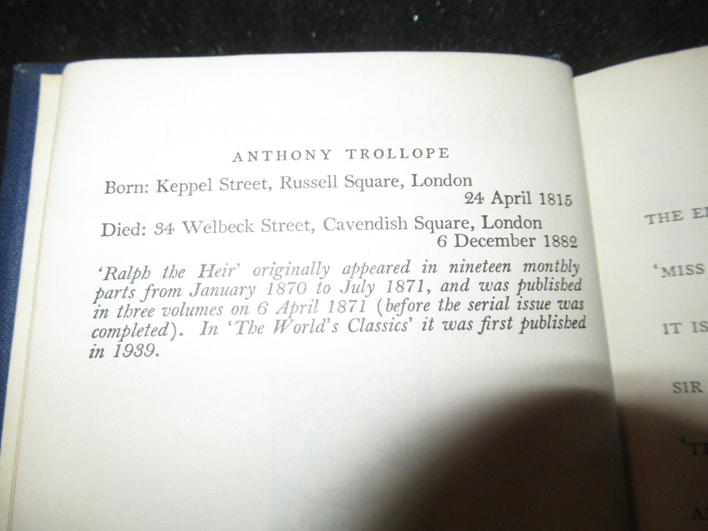 RALPH THE HEIR, Anthony Trollope 1939 Vol. 2 HC
