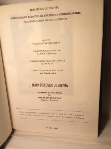 Mapa Ecologico De Bolivia By Q. Unzueta 1975 9 Maps Scarce