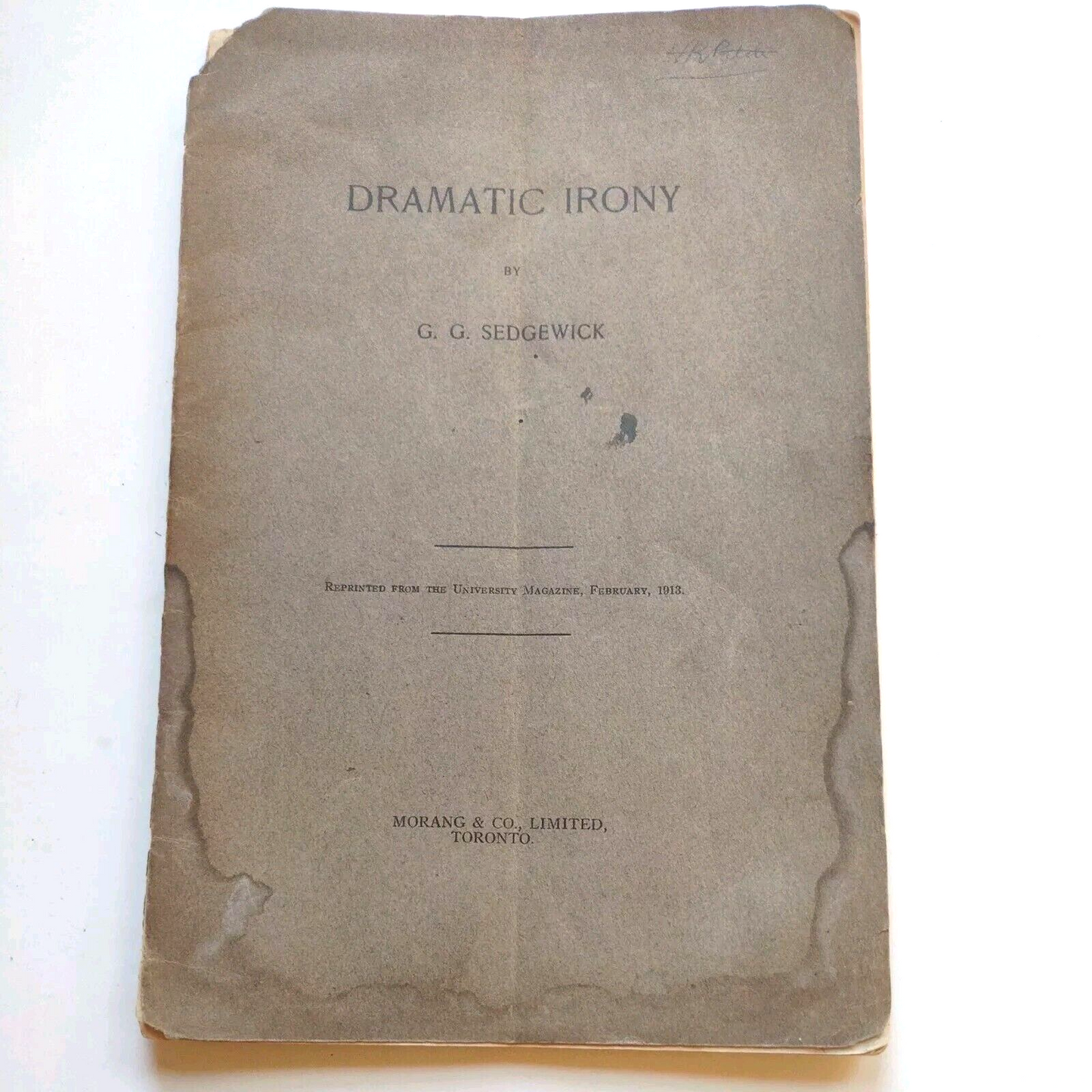 Dramatic Irony By G.G. Sedgewick -Rare Academic Folio -1925 -ExLibris H.R. Patch