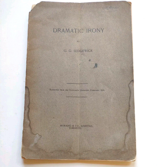 Dramatic Irony By G.G. Sedgewick -Rare Academic Folio -1925 -ExLibris H.R. Patch