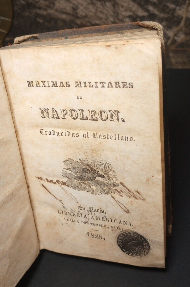 Maximas Militaries De Napoleon 1828 Rare Ex libris Echegaray Leather Hardcover