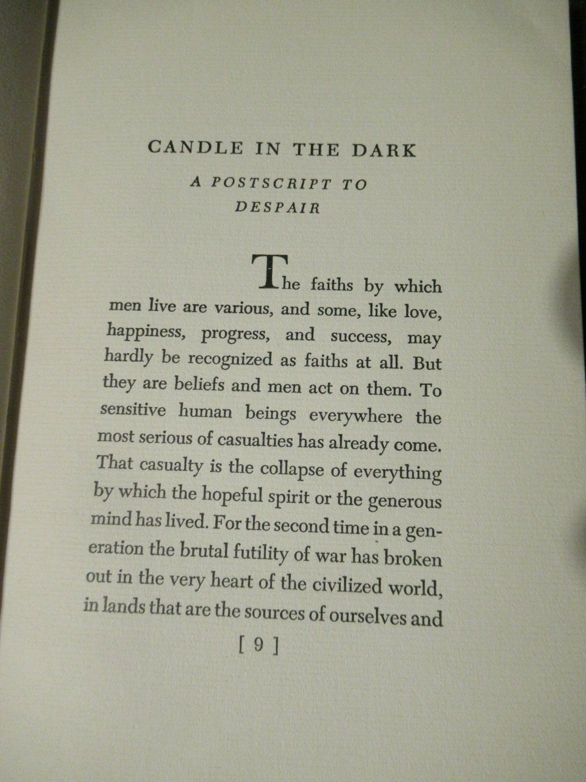 CANDLE IN THE DARK: A Postscript To Despair by Irwin Edman -1939 -1st Edition HC