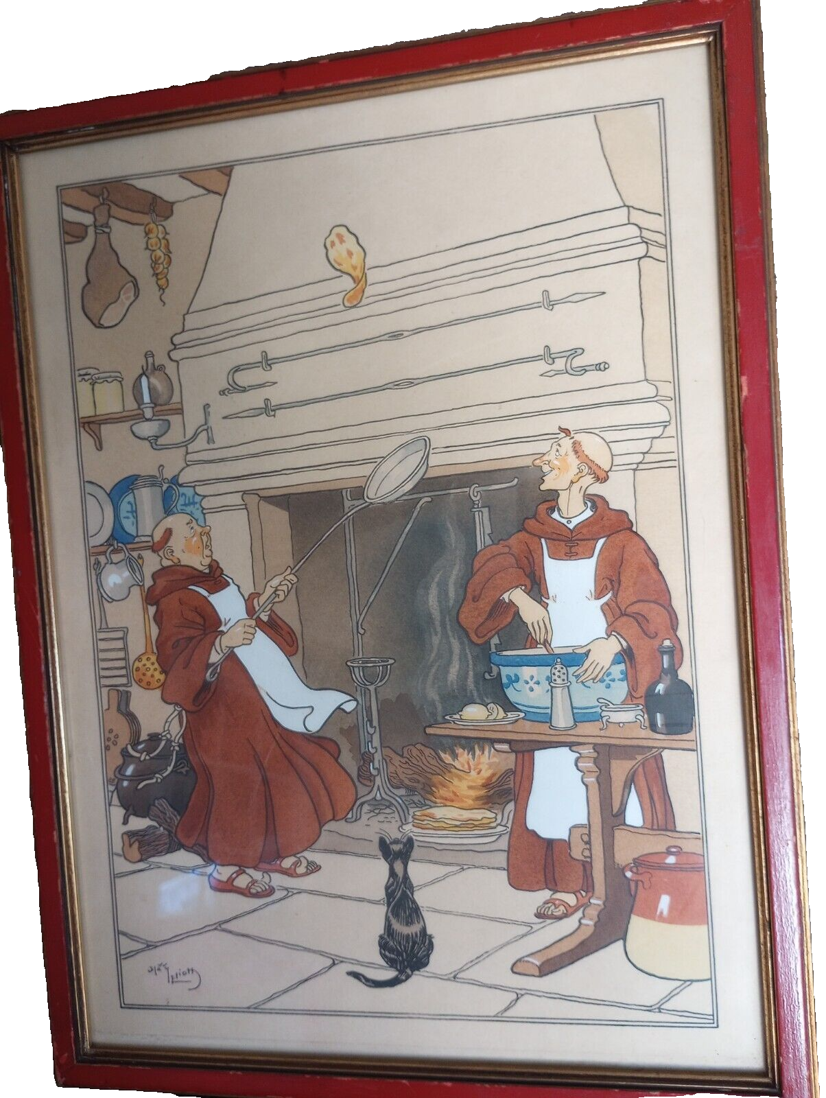 1910 HARRY ELIOTT WATERCOLOR POCHOIR PRINTS Monk Framed vintage