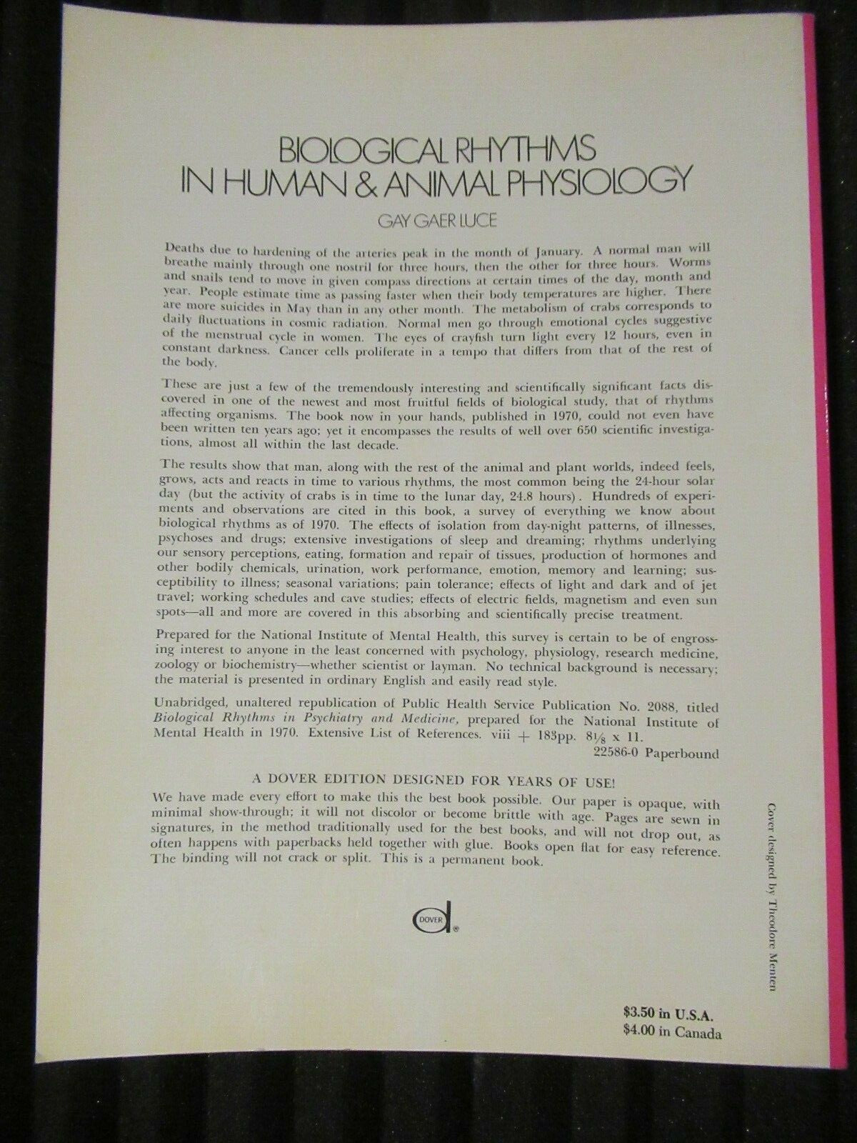 Biological Rhythms in Human and Animal Physiology by Gay G. Luce (1971) illustra
