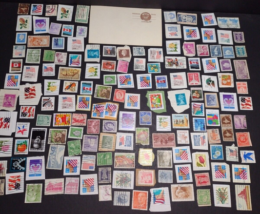 Vintage International Stamp Lot (I1) -Mixed On/Off Paper (US, Spain, Zimbabwe +)