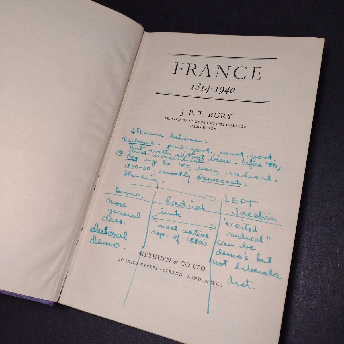 France 1814-1940 by J. P. T. Bury -Hardcover 1956 Reprinting -Ex Libris Notes