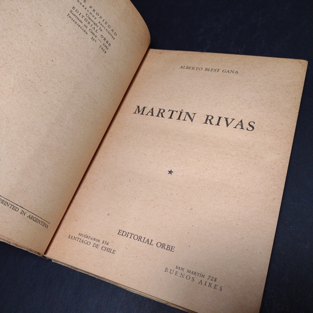 Martin Rivas, A. Blest Gana -1943 Spanish Paperback, Editorial Orbe