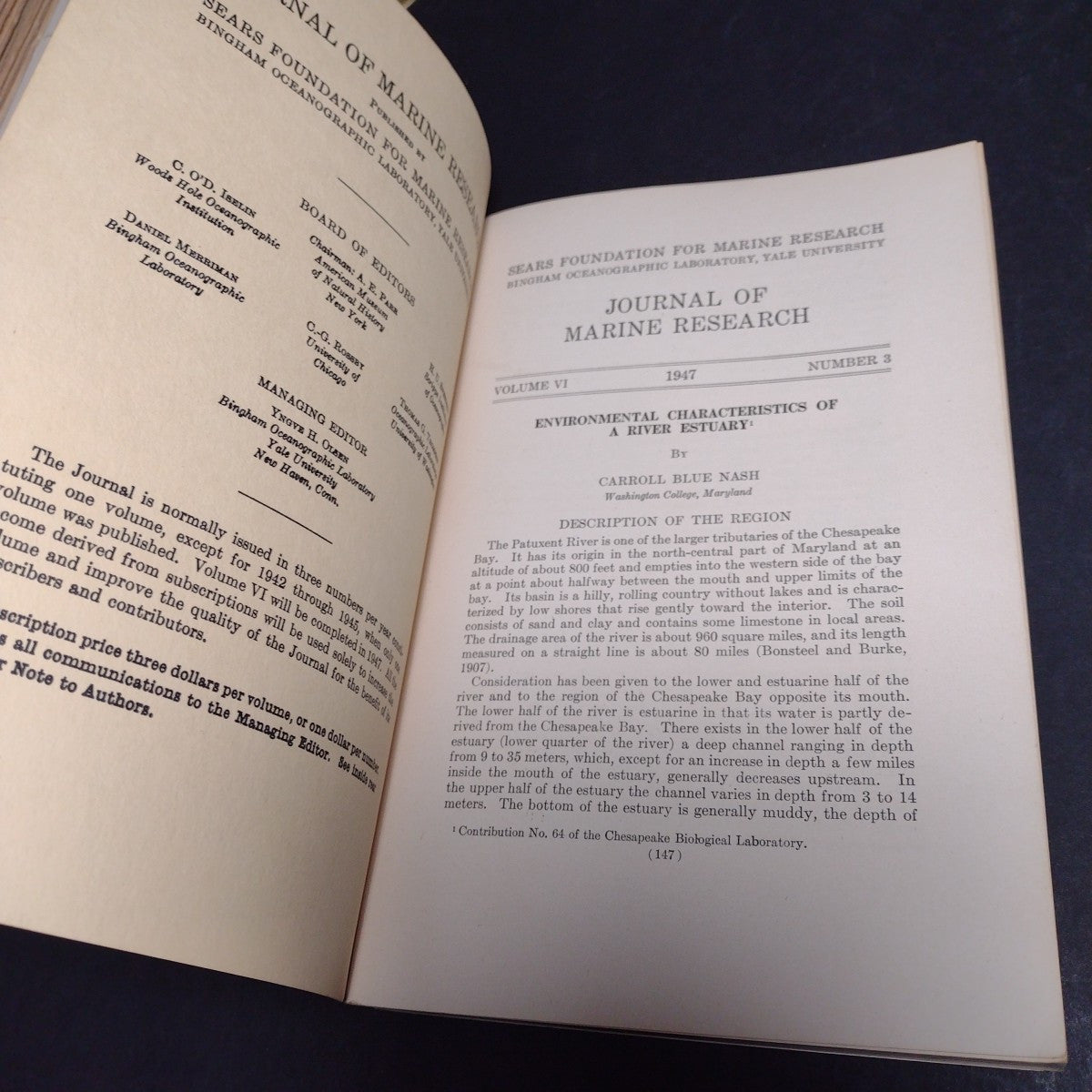 Journal of Marine Research Volume VI, 1947 #3 -Paperback Ex Libris
