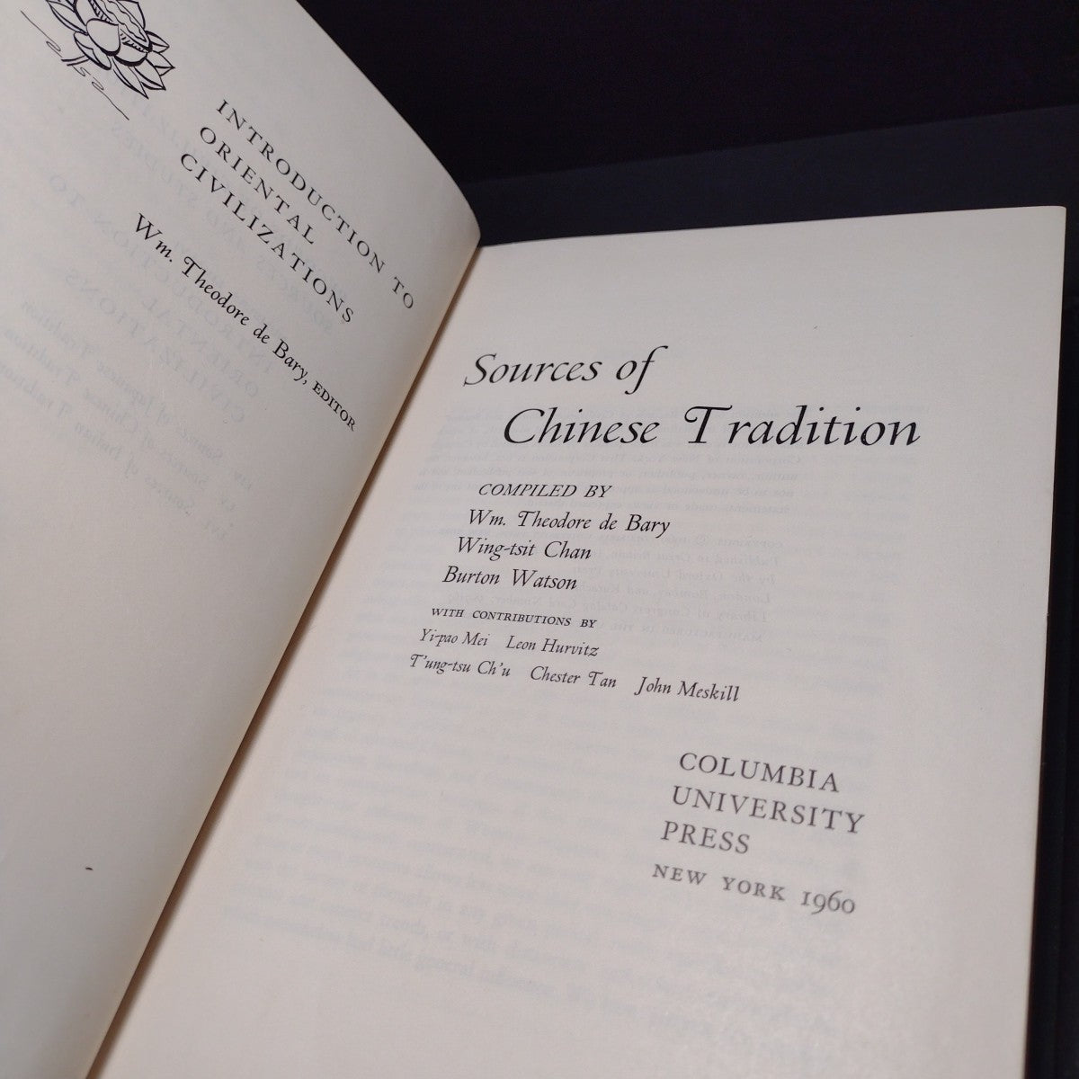 Sources of Chinese Traditions, Compiled by William Theodore de Bary -1960 HC