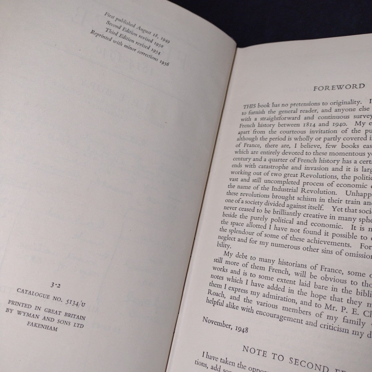 France 1814-1940 by J. P. T. Bury -Hardcover 1956 Reprinting -Ex Libris Notes