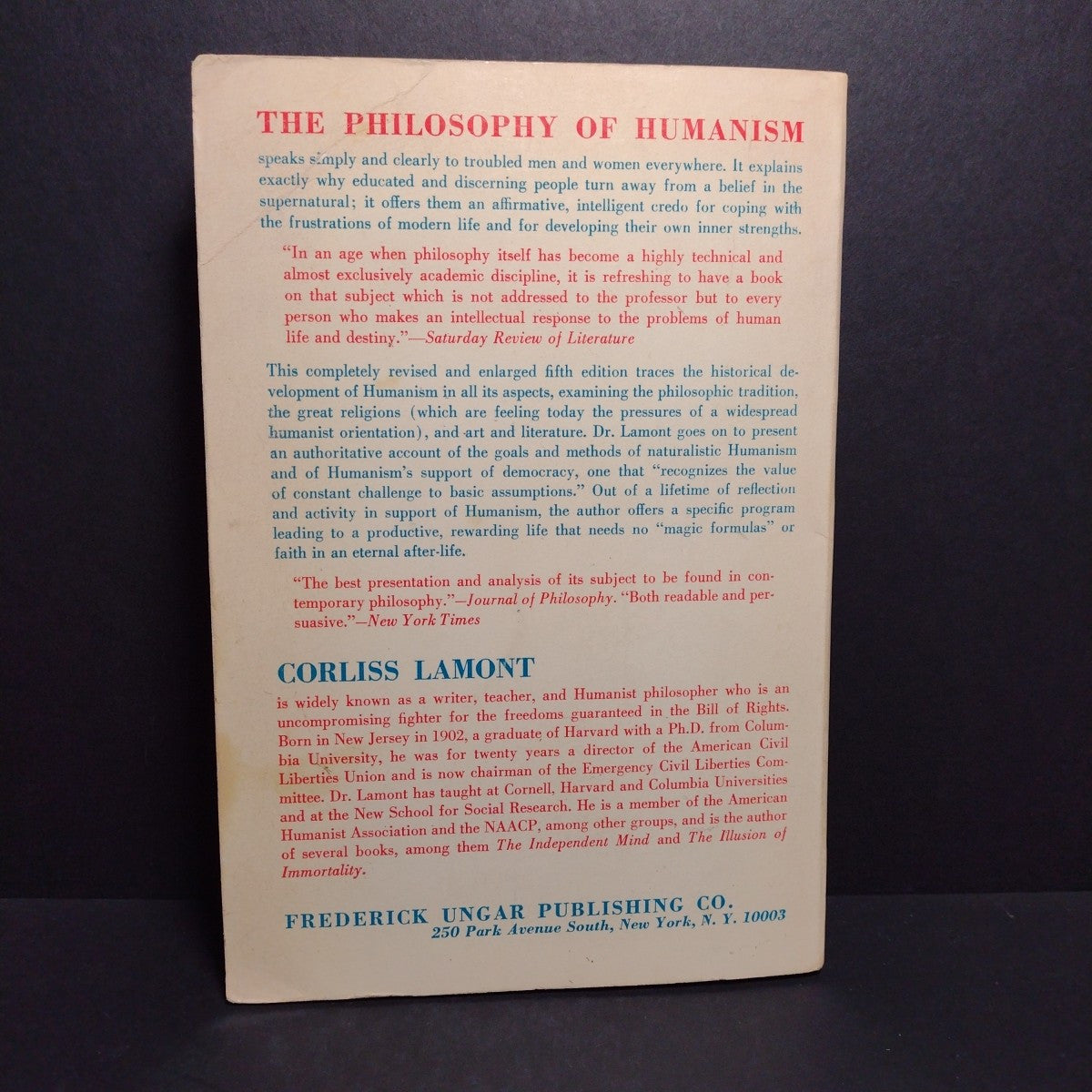The Philosophy of Humanism by Corliss Lamont -Paperback 1967 5th Edition Revised